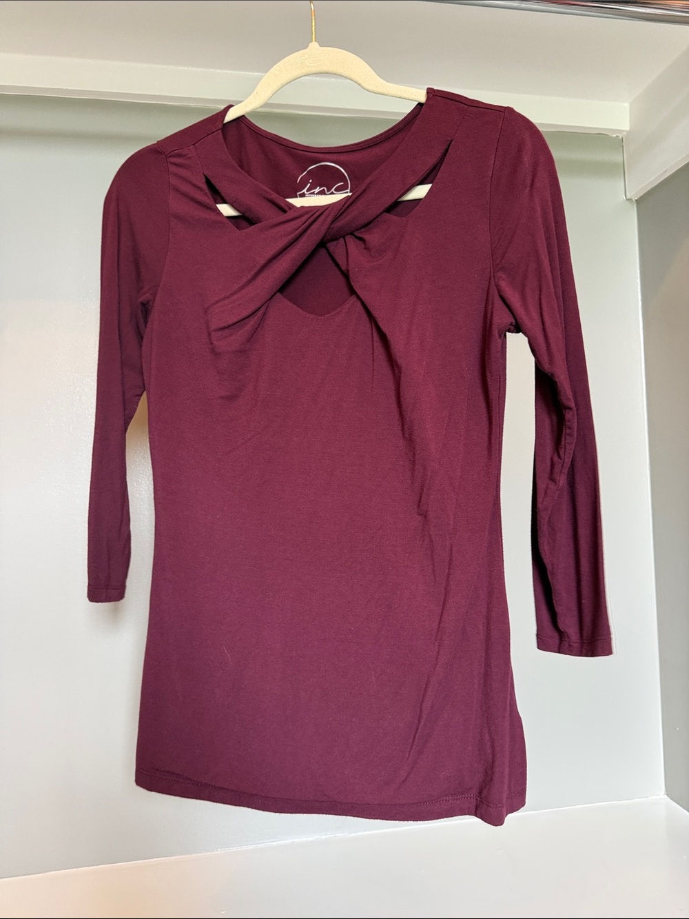 INC International Concepts Wine Twist-Front Long Sleeve Tee